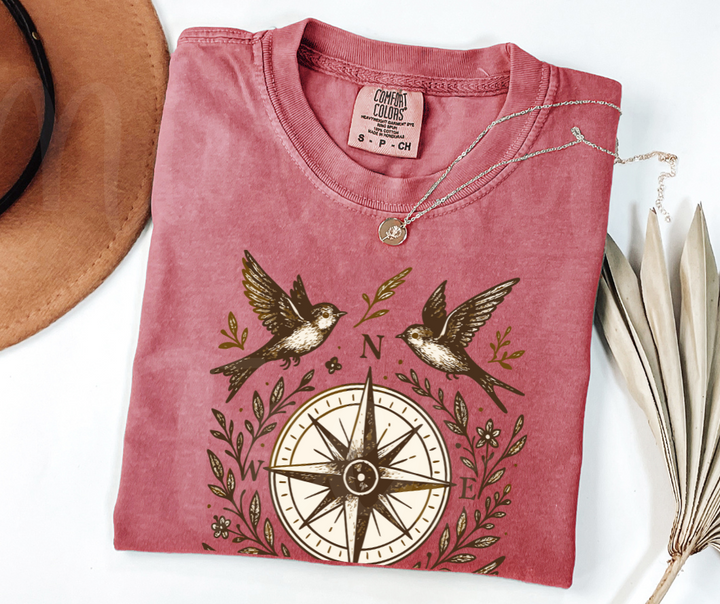 "The Compass" Birdwatching Design Birds and Nature Inspired Unisex heavyweight t-shirt