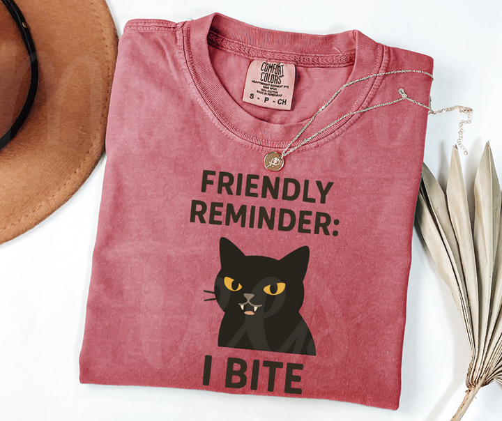"I Bite" Sarcastic Cat Design Unisex heavyweight t-shirt