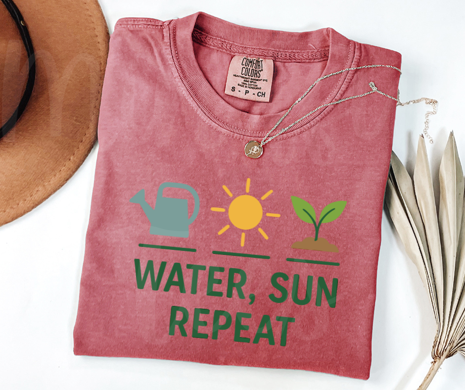 "Water, Sun Repeat" Funny Plant Lover Tee Design Unisex heavyweight t-shirt