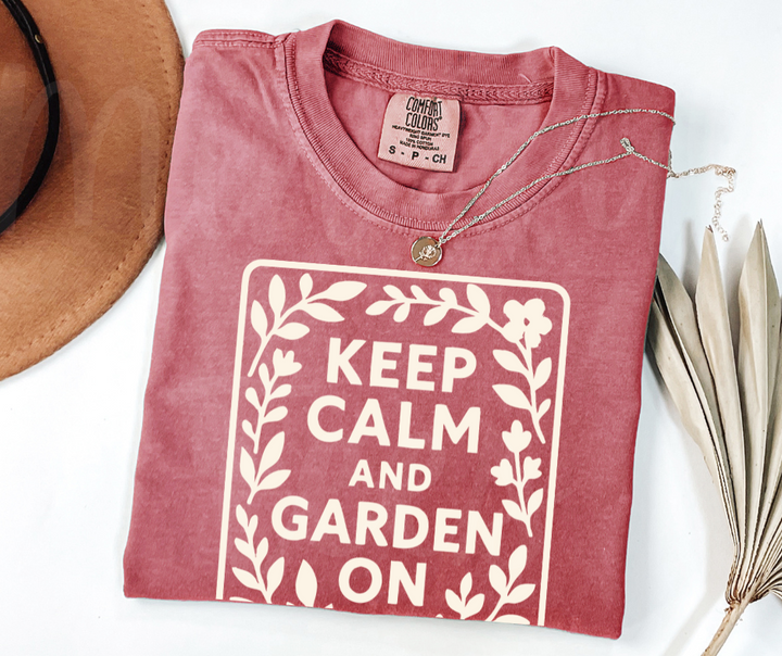 "Keep Calm And Garden On" Funny Plant Lover Tee Design Unisex heavyweight t-shirt