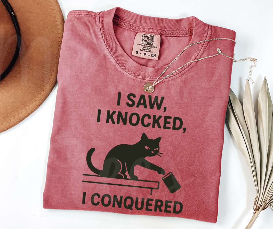 "I Saw I Knocked" Sarcastic Cat Design Unisex heavyweight t-shirt