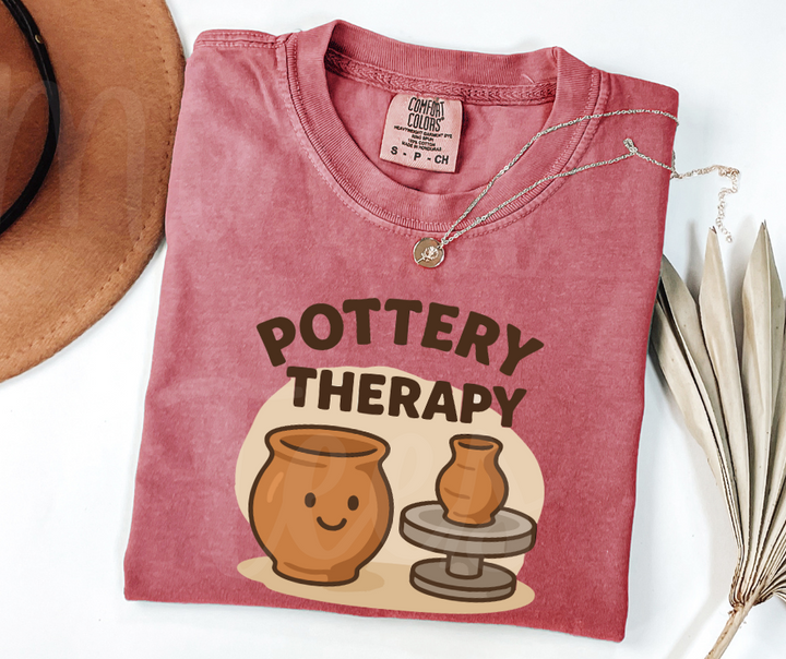 "Pottery Therapy" Funny Design Pottery Clay Hobby Inspired Unisex heavyweight t-shirt