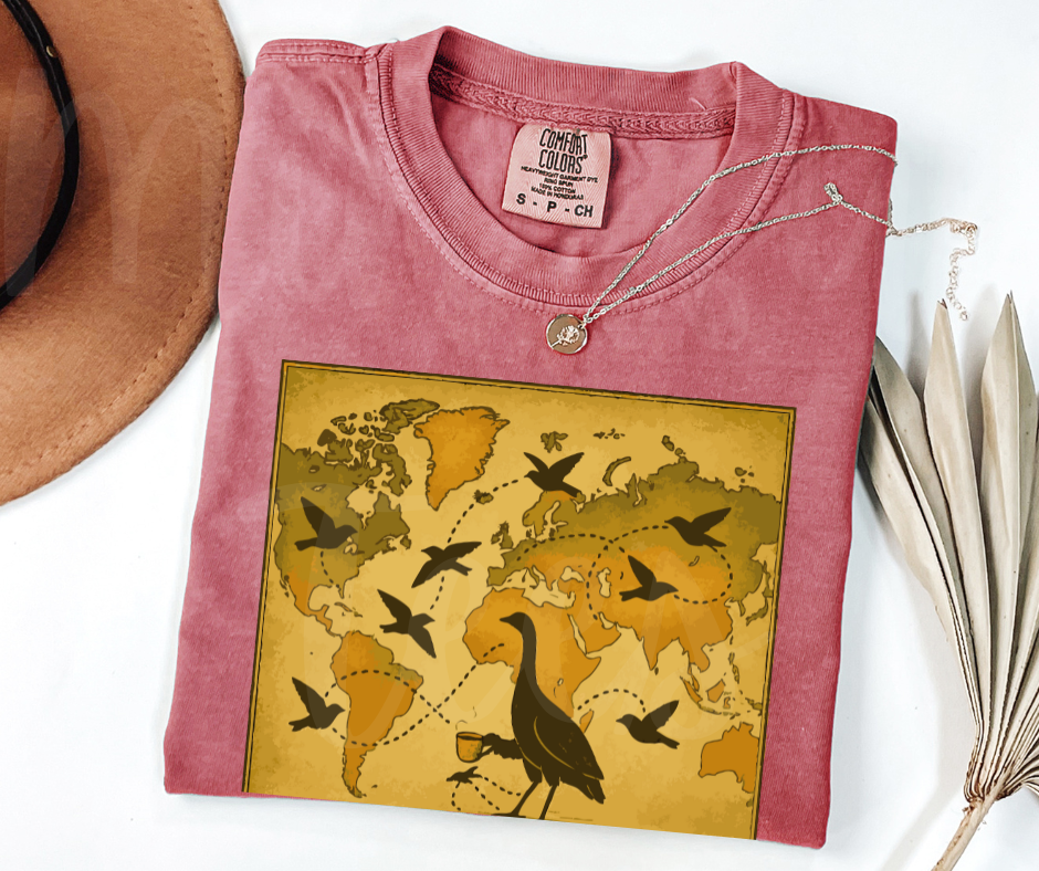 "The Map" Birdwatching Design Birds and Nature Inspired Unisex heavyweight t-shirt
