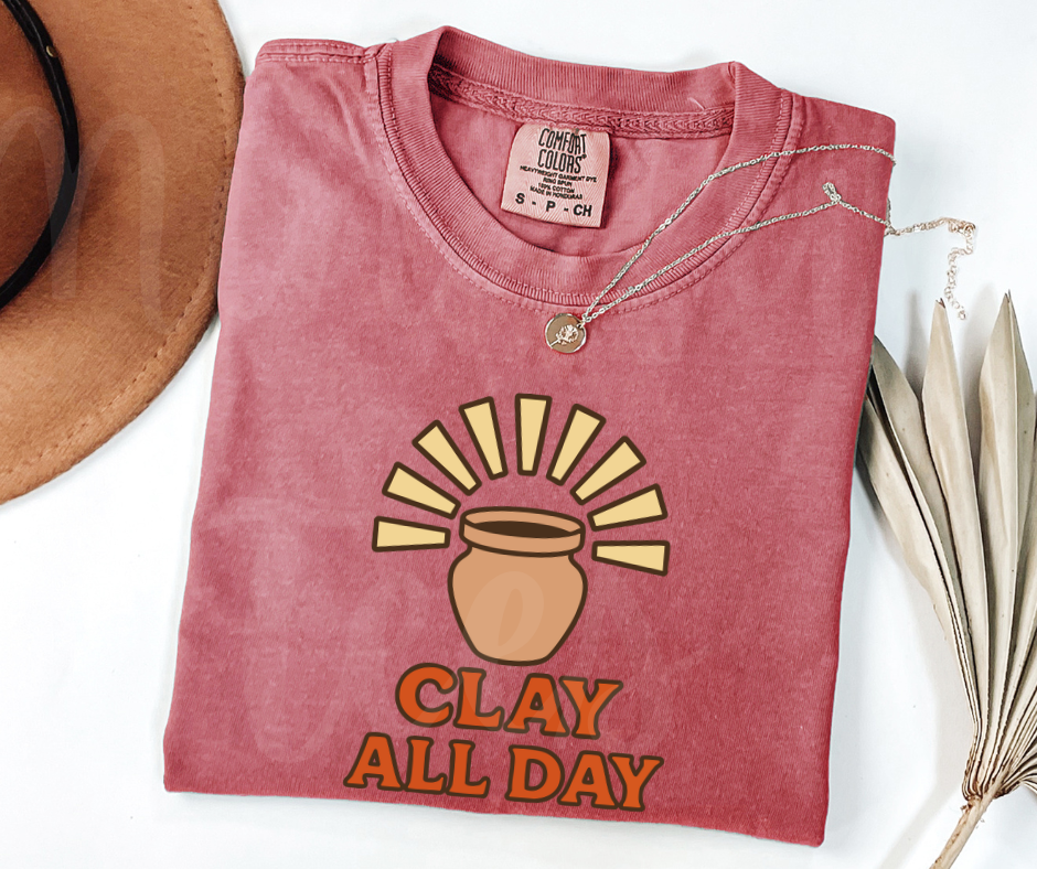 "Clay All Day" Funny Design Pottery Clay Hobby Inspired Unisex heavyweight t-shirt