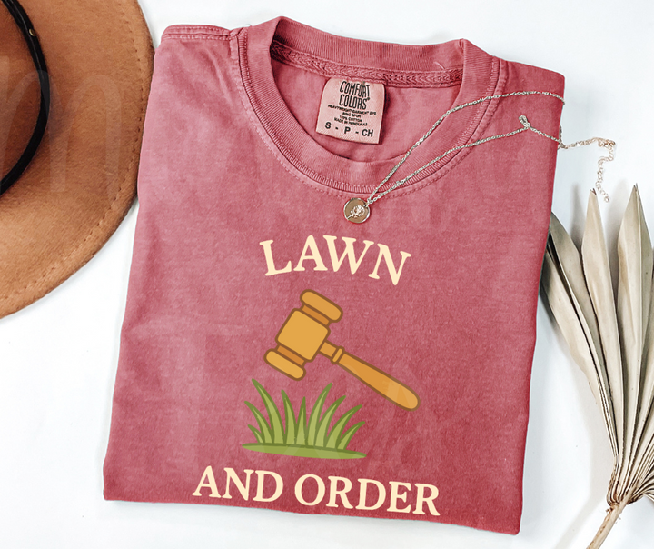 "Lawn And Order" Funny Plant Lover Tee Design Unisex heavyweight t-shirt