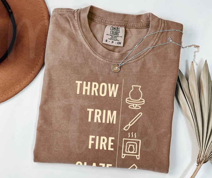 "Throw, Trim, Fire" Funny Design Pottery Clay Hobby Inspired Unisex heavyweight t-shirt