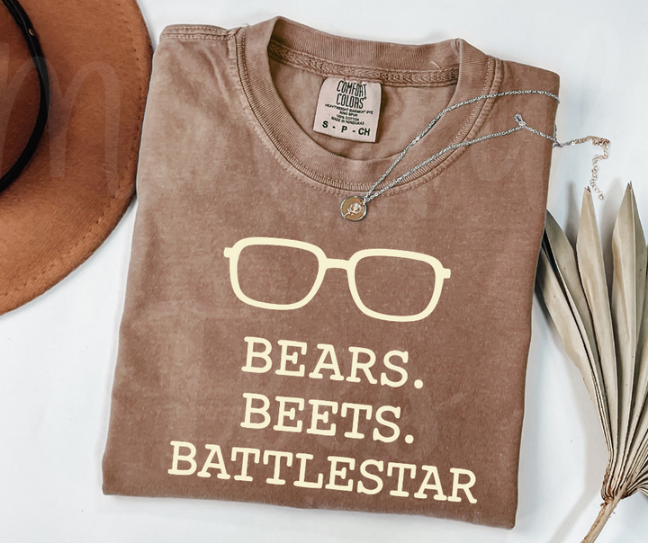 "Beers, Beets, Battelstar Galactica" Sarcastic Design The Office Inspired Unisex heavyweight t-shirt