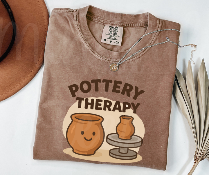 "Pottery Therapy" Funny Design Pottery Clay Hobby Inspired Unisex heavyweight t-shirt