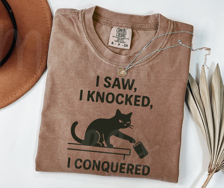 "I Saw I Knocked" Sarcastic Cat Design Unisex heavyweight t-shirt