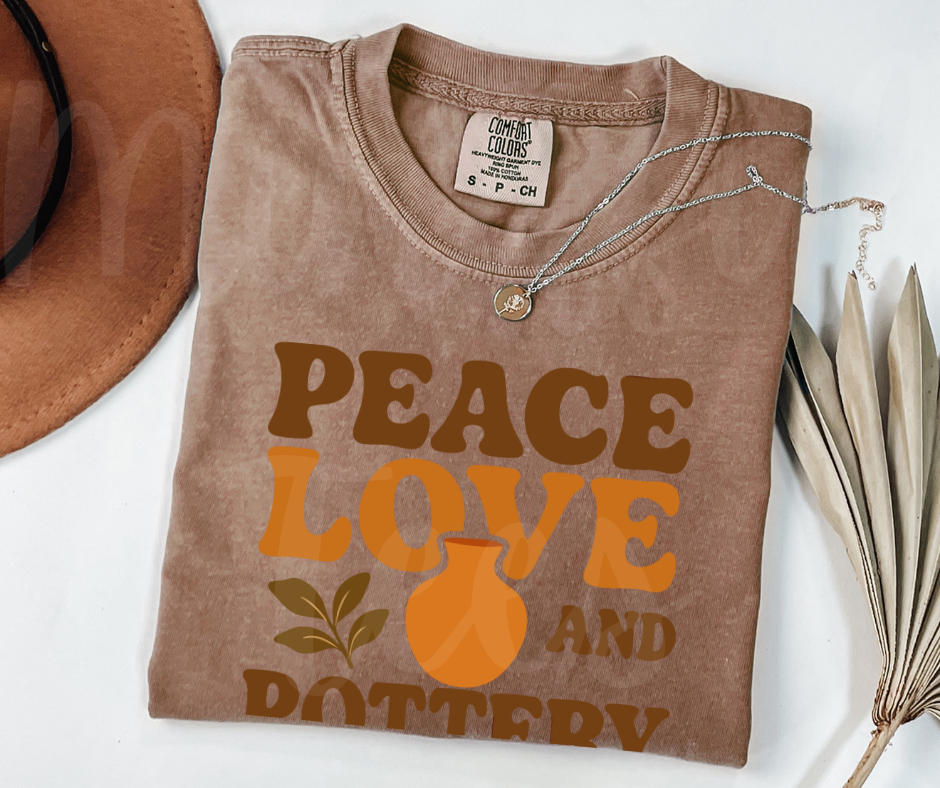 "Peace Love Pottery" Funny Design Pottery Clay Hobby Inspired Unisex heavyweight t-shirt