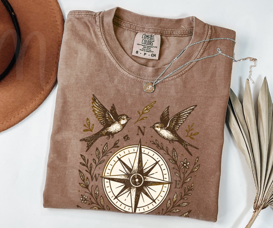 "The Compass" Birdwatching Design Birds and Nature Inspired Unisex heavyweight t-shirt