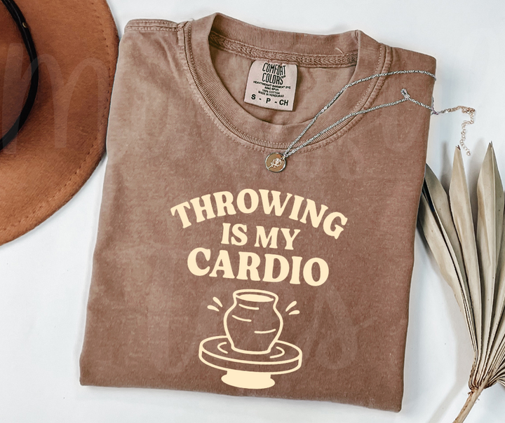 "Throwing is My Cardio" Funny Design Pottery Clay Hobby Inspired Unisex heavyweight t-shirt