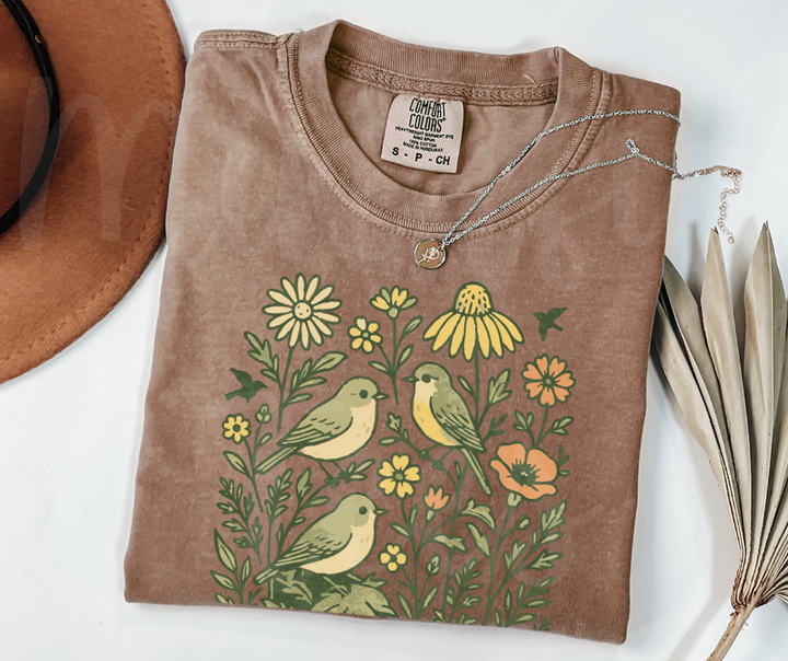 "Birds & Flowers" Birdwatching Design Birds and Nature Inspired Unisex heavyweight t-shirt