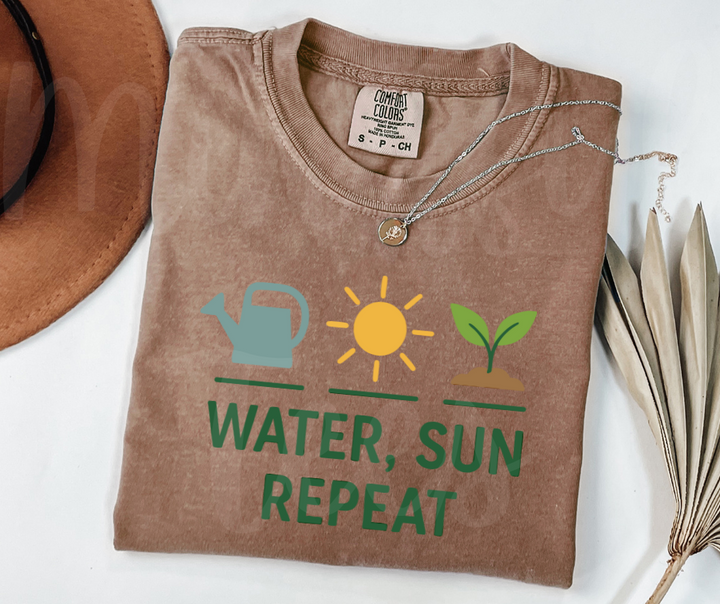 "Water, Sun Repeat" Funny Plant Lover Tee Design Unisex heavyweight t-shirt