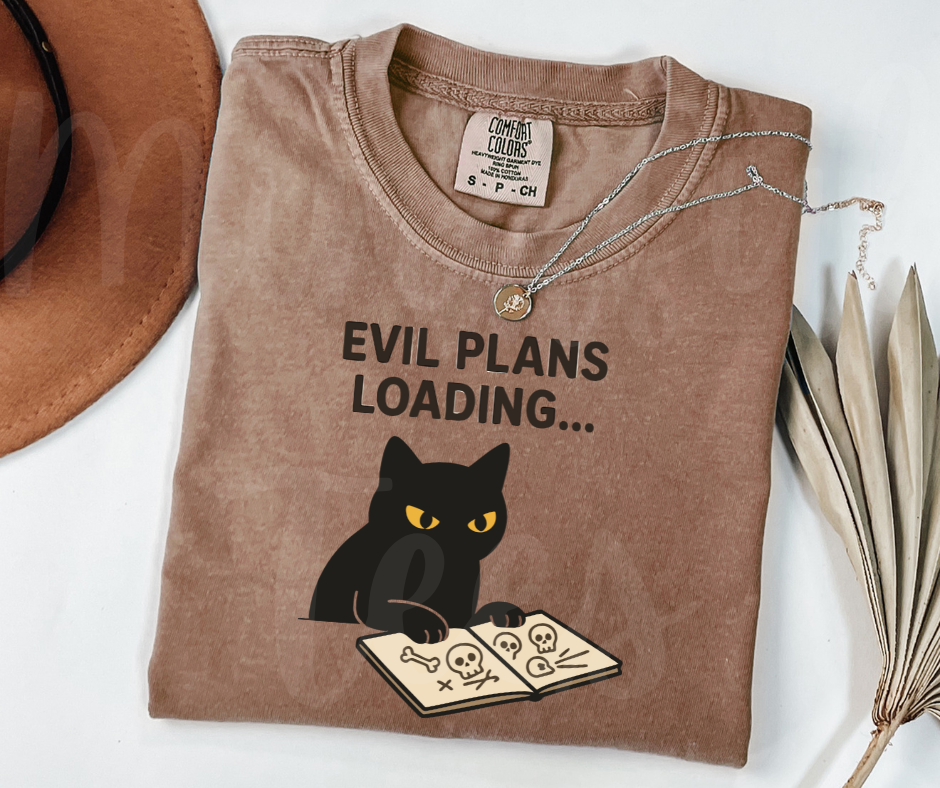 "Evil Plans Loading" Sarcastic Cat Design Unisex heavyweight t-shirt