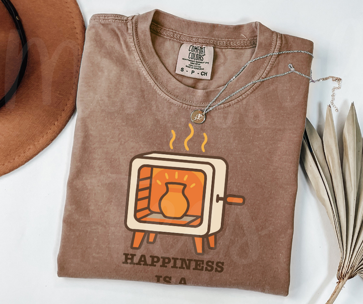 "Happiness is a Warm Kiln" Funny Design Pottery Clay Hobby Inspired Unisex heavyweight t-shirt