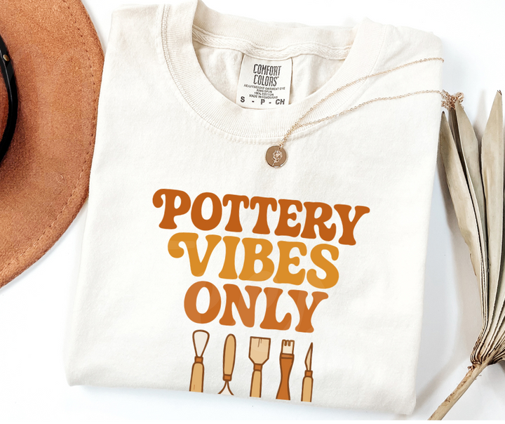 "Pottery Vibes Only" Funny Design Pottery Clay Hobby Inspired Unisex heavyweight t-shirt