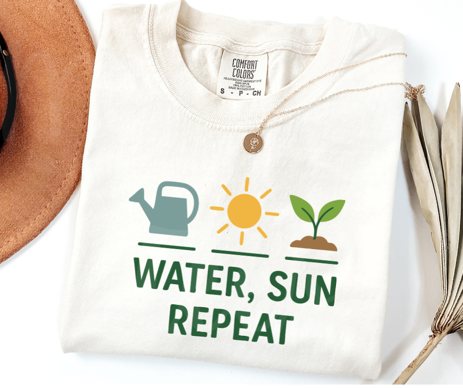 "Water, Sun Repeat" Funny Plant Lover Tee Design Unisex heavyweight t-shirt