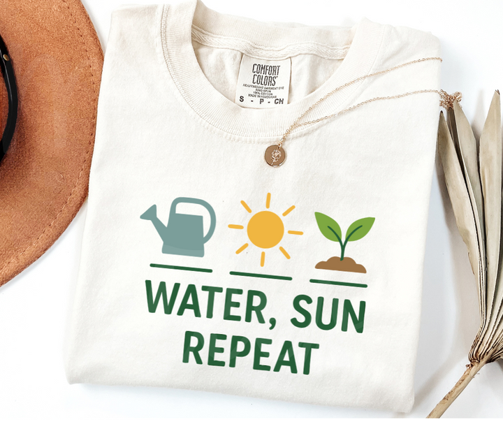 "Water, Sun Repeat" Funny Plant Lover Tee Design Unisex heavyweight t-shirt