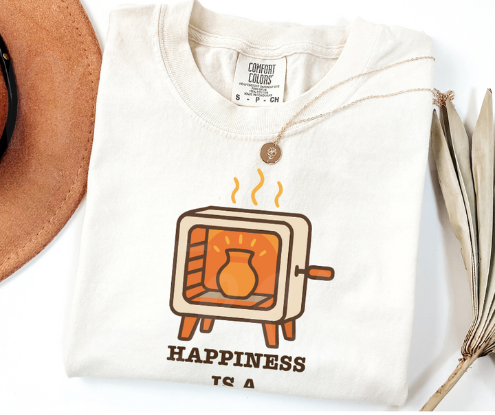 "Happiness is a Warm Kiln" Funny Design Pottery Clay Hobby Inspired Unisex heavyweight t-shirt