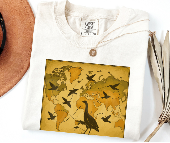 "The Map" Birdwatching Design Birds and Nature Inspired Unisex heavyweight t-shirt