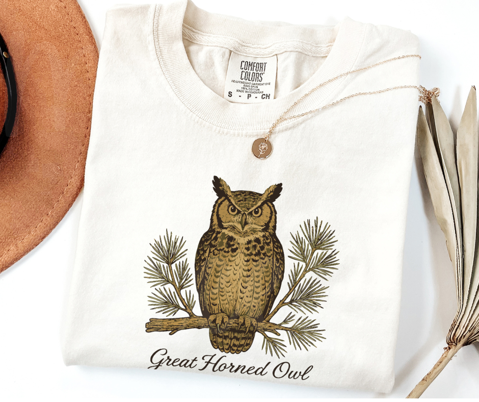 "Great Horned Owl" Birdwatching Design Birds and Nature Inspired Unisex heavyweight t-shirt