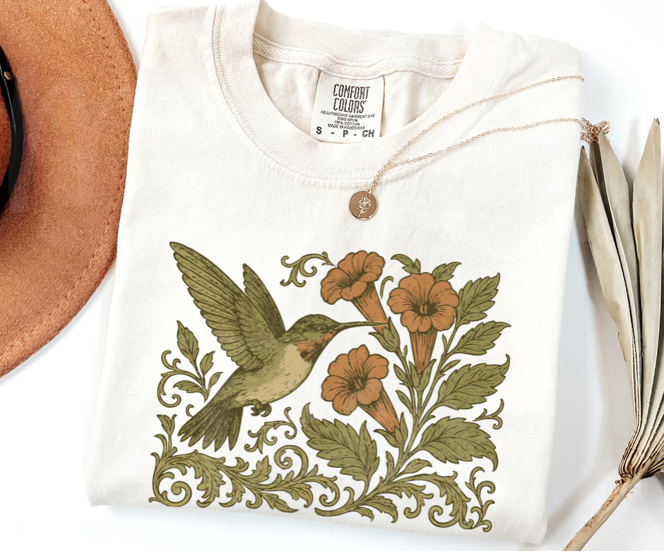 "Ruby-Throated Hummingbird" Birdwatching Design Birds and Nature Inspired Unisex heavyweight t-shirt
