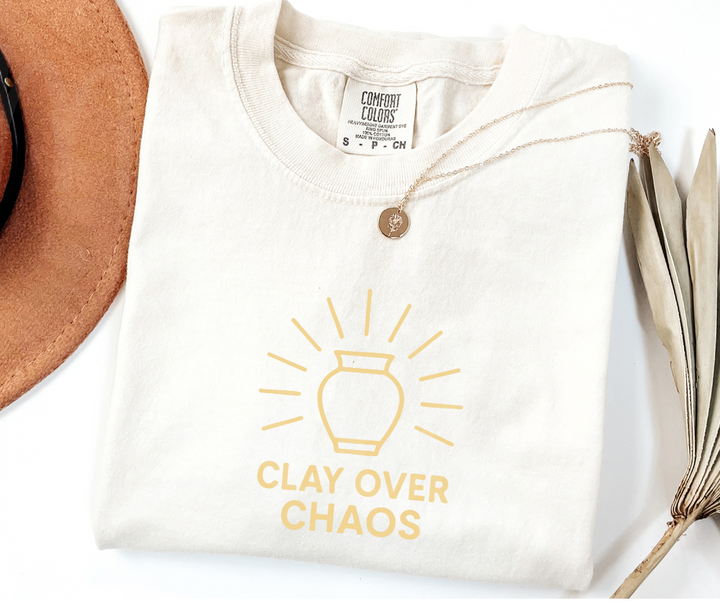 "Clay Over Chaos" Funny Design Pottery Clay Hobby Inspired Unisex heavyweight t-shirt