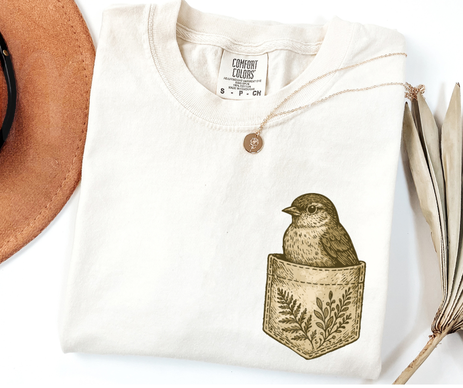"Pocket Bird" Birdwatching Design Birds and Nature Inspired Unisex heavyweight t-shirt