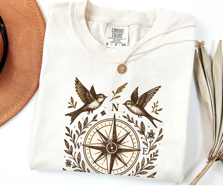 "The Compass" Birdwatching Design Birds and Nature Inspired Unisex heavyweight t-shirt