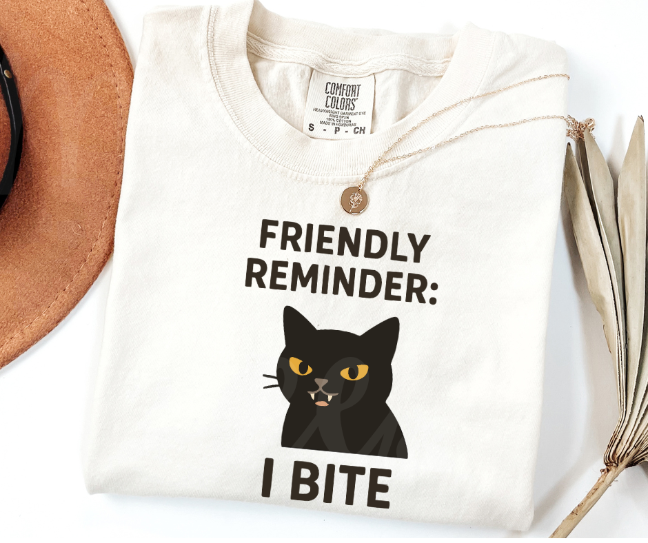 "I Bite" Sarcastic Cat Design Unisex heavyweight t-shirt