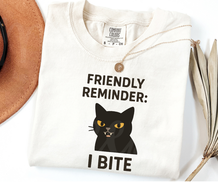 "I Bite" Sarcastic Cat Design Unisex heavyweight t-shirt