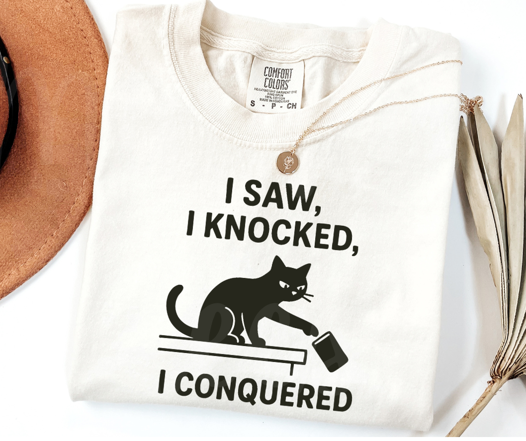 "I Saw I Knocked" Sarcastic Cat Design Unisex heavyweight t-shirt