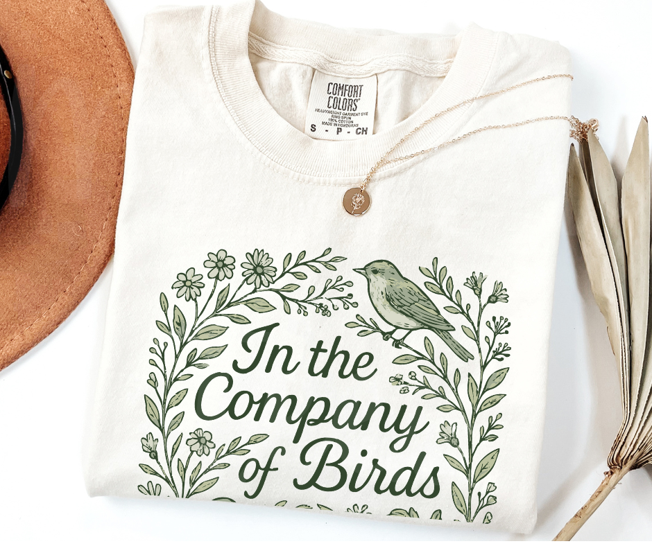 "In The Company of Birds" Birdwatching Design Birds and Nature Inspired Unisex heavyweight t-shirt
