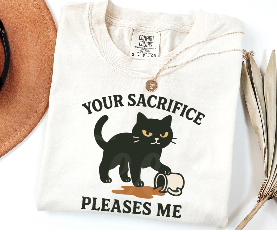 "Your Sacrifice Pleases Me" Sarcastic Cat Design Unisex heavyweight t-shirt