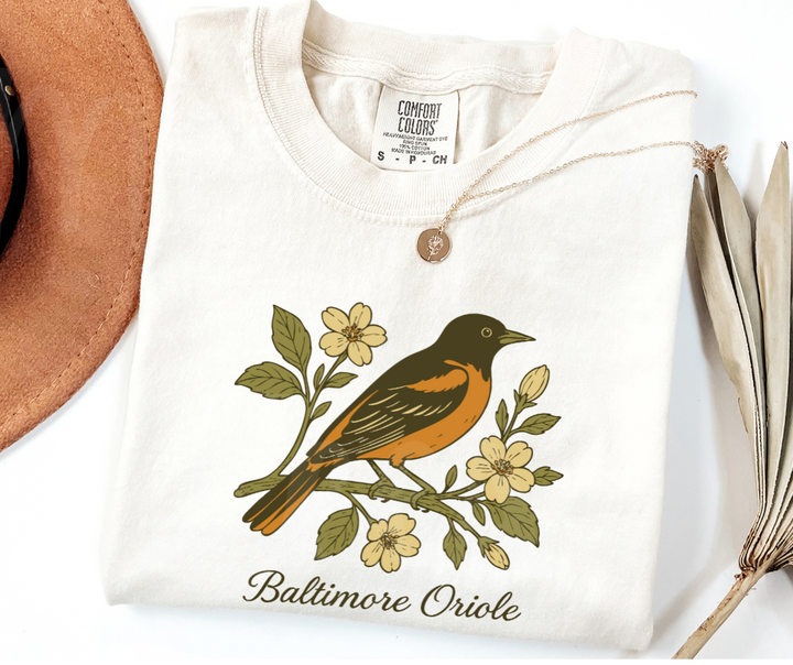 "Baltimore Oriole" Birdwatching Design Birds and Nature Inspired Unisex heavyweight t-shirt