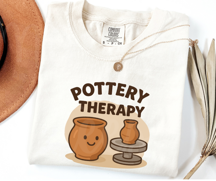 "Pottery Therapy" Funny Design Pottery Clay Hobby Inspired Unisex heavyweight t-shirt