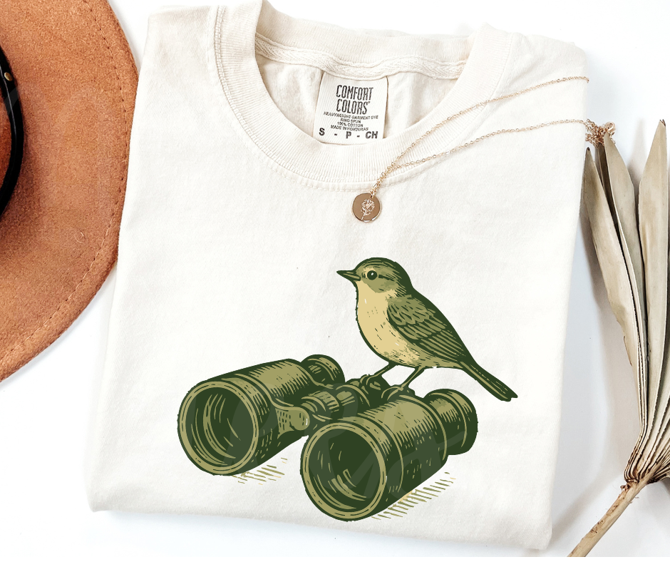 "Peeping Tom" Birdwatching Design Birds and Nature Inspired Unisex heavyweight t-shirt
