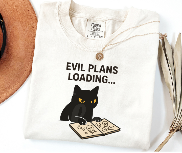 "Evil Plans Loading" Sarcastic Cat Design Unisex heavyweight t-shirt