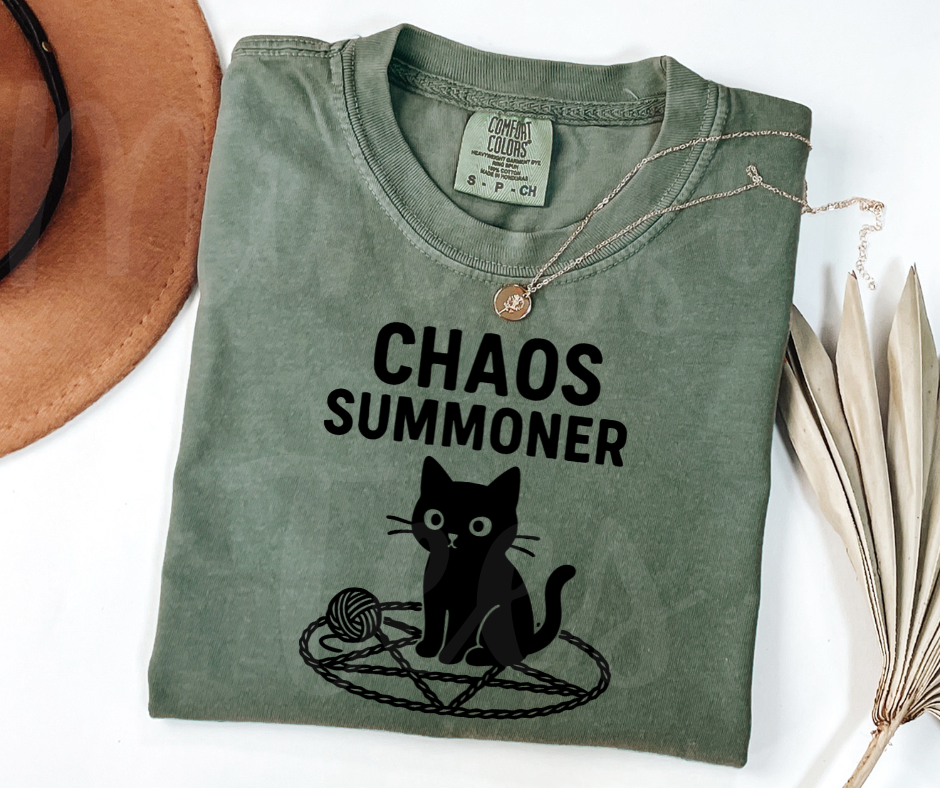 "Chaos Summoner" Sarcastic Cat Design Unisex heavyweight t-shirt