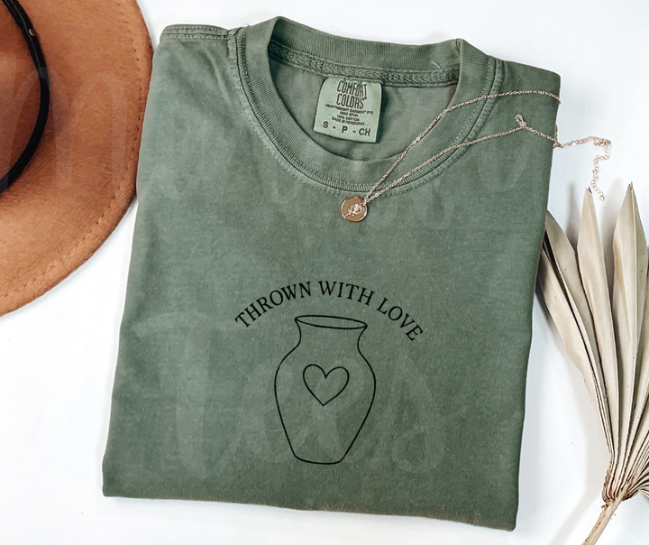 "Thrown With Love" Funny Design Pottery Clay Hobby Inspired Unisex heavyweight t-shirt