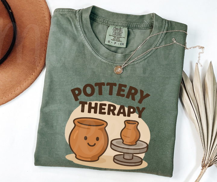 "Pottery Therapy" Funny Design Pottery Clay Hobby Inspired Unisex heavyweight t-shirt