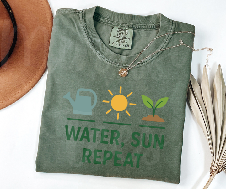 "Water, Sun Repeat" Funny Plant Lover Tee Design Unisex heavyweight t-shirt