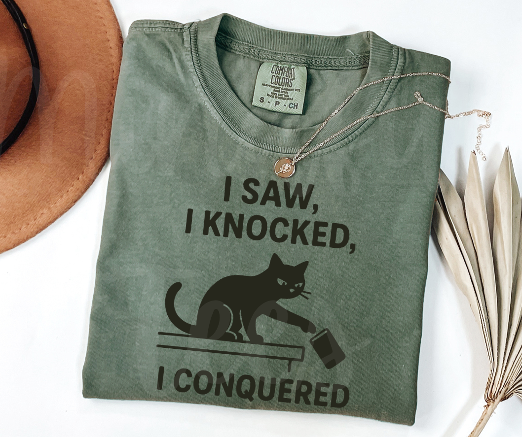 "I Saw I Knocked" Sarcastic Cat Design Unisex heavyweight t-shirt