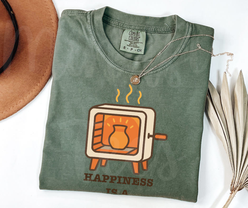 "Happiness is a Warm Kiln" Funny Design Pottery Clay Hobby Inspired Unisex heavyweight t-shirt