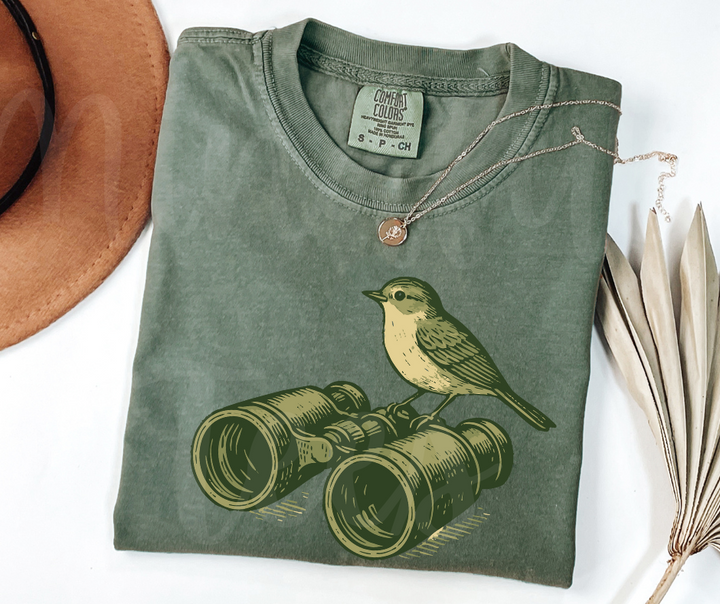 "Peeping Tom" Birdwatching Design Birds and Nature Inspired Unisex heavyweight t-shirt