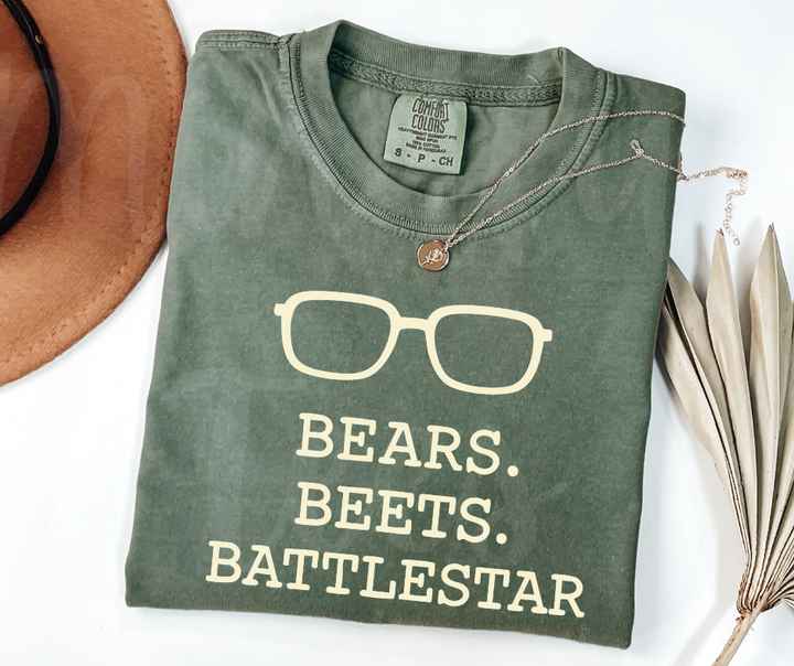 "Beers, Beets, Battelstar Galactica" Sarcastic Design The Office Inspired Unisex heavyweight t-shirt