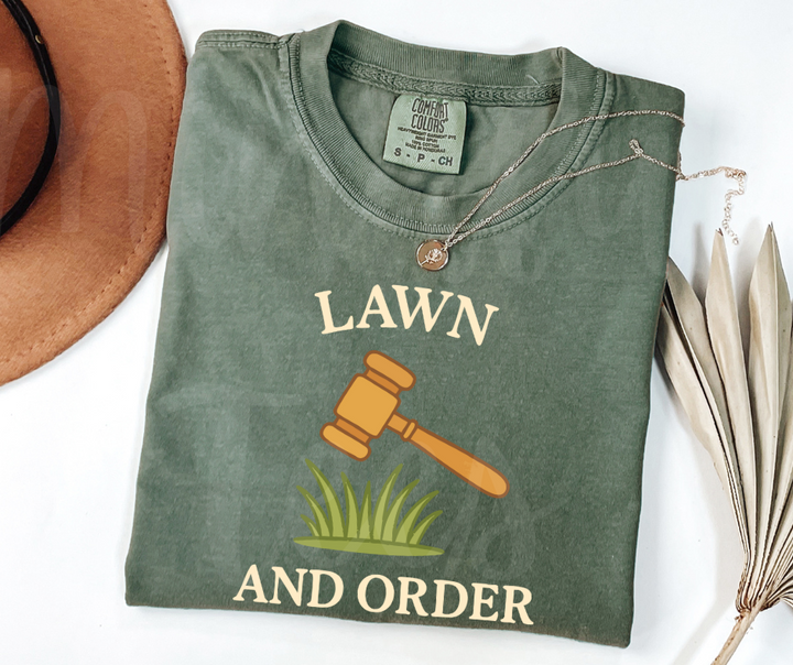"Lawn And Order" Funny Plant Lover Tee Design Unisex heavyweight t-shirt