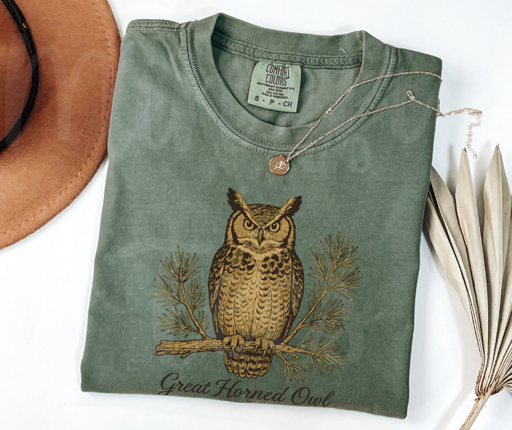 "Great Horned Owl" Birdwatching Design Birds and Nature Inspired Unisex heavyweight t-shirt