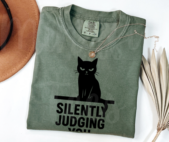 "Silently Judging" Sarcastic Cat Design Unisex heavyweight t-shirt